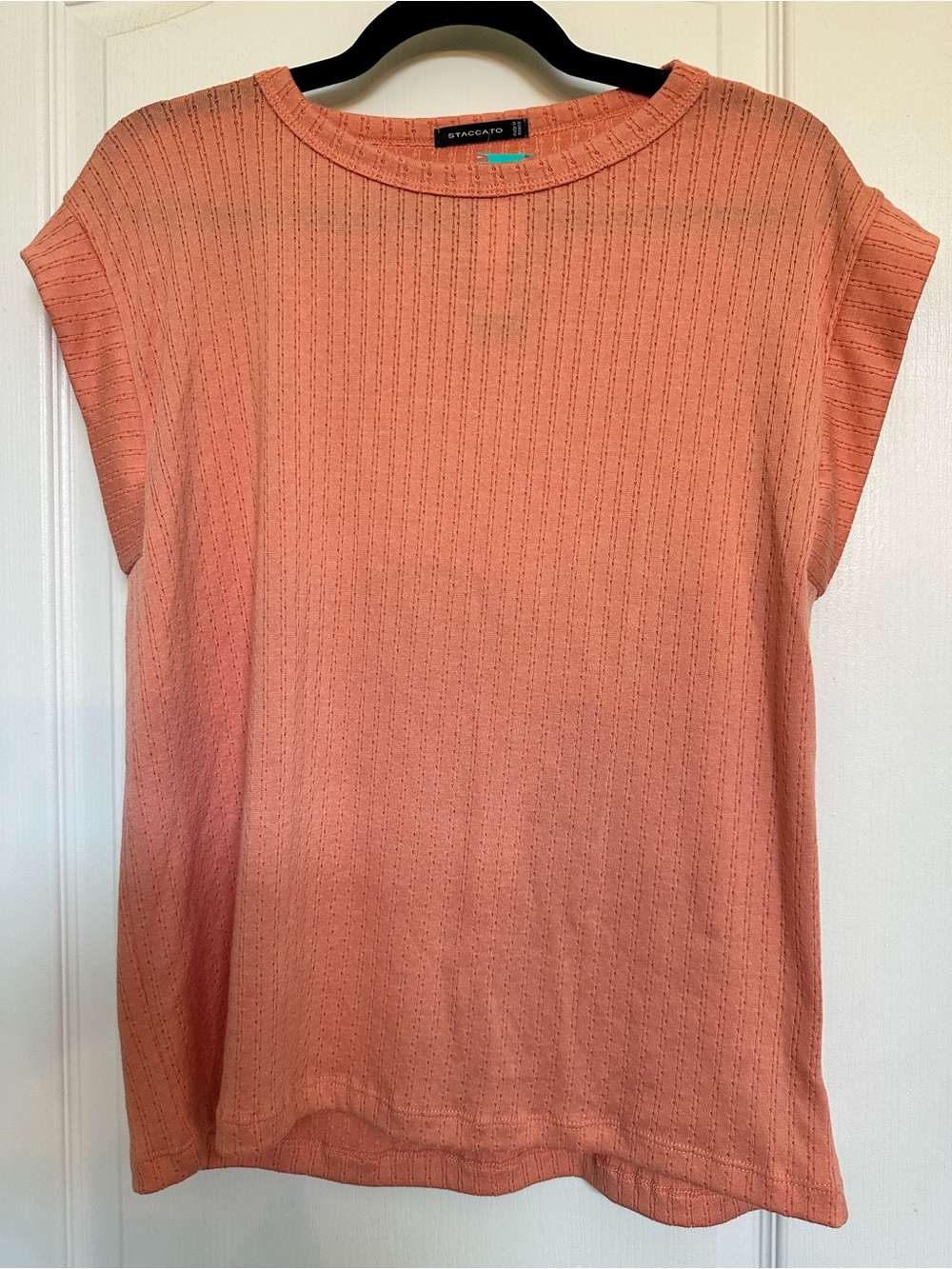 Staccato Peach Short-Sleeve Ribbed Knit Top